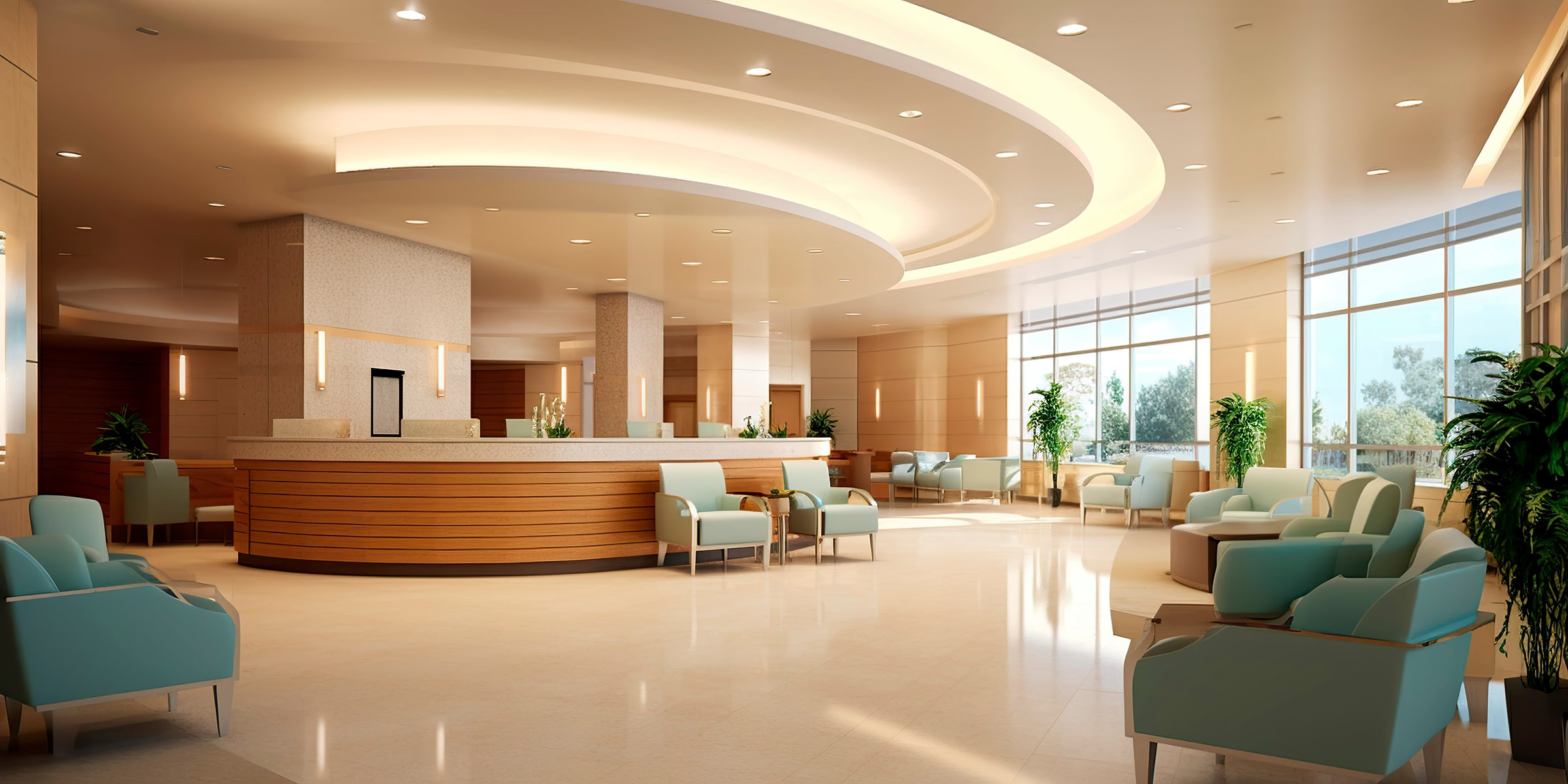 beautiful, natural-lit lobby of Medical Facility
